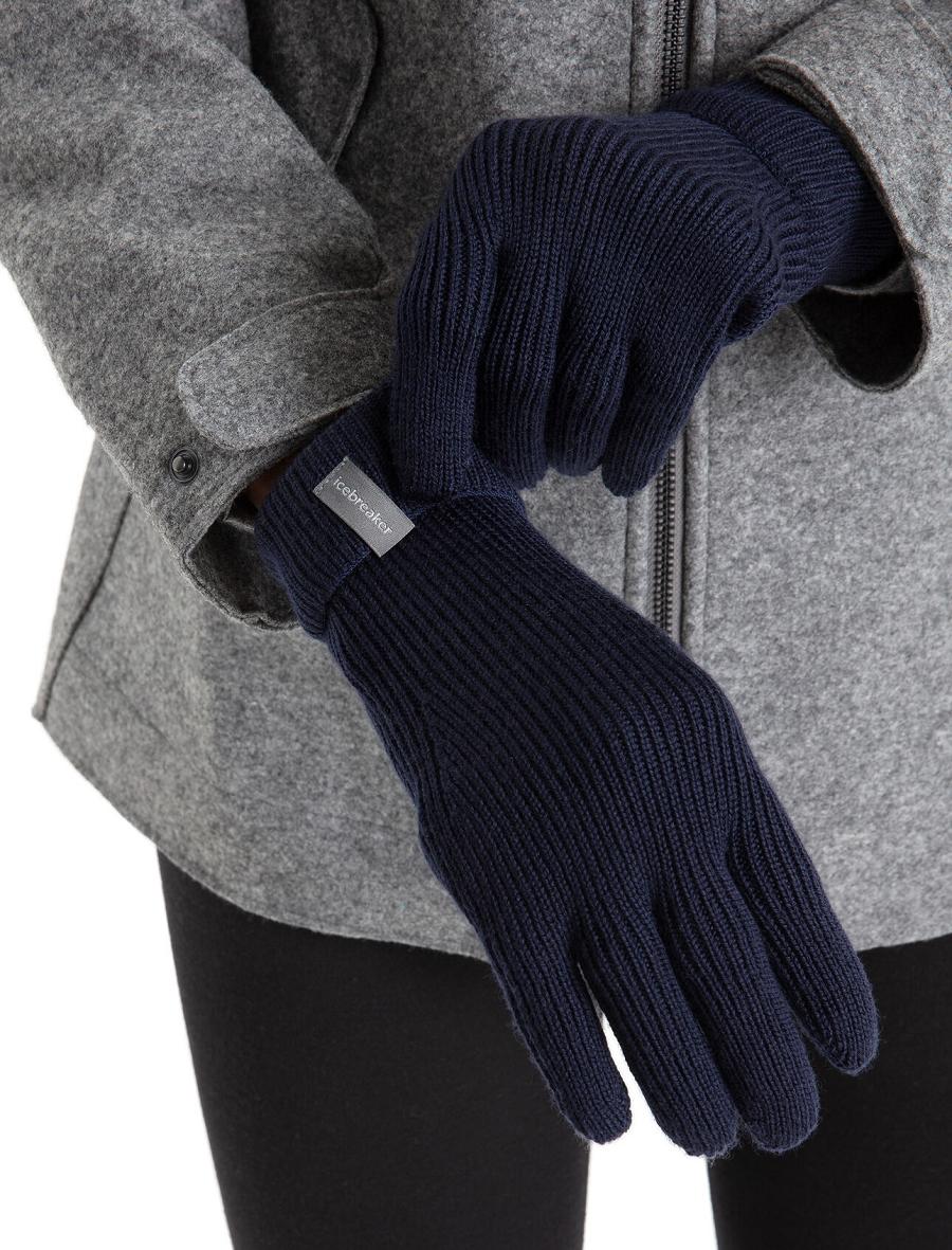 Midnight Navy Men's Icebreaker Unisex Merino Rixdorf Gloves | USA 1061XYUF